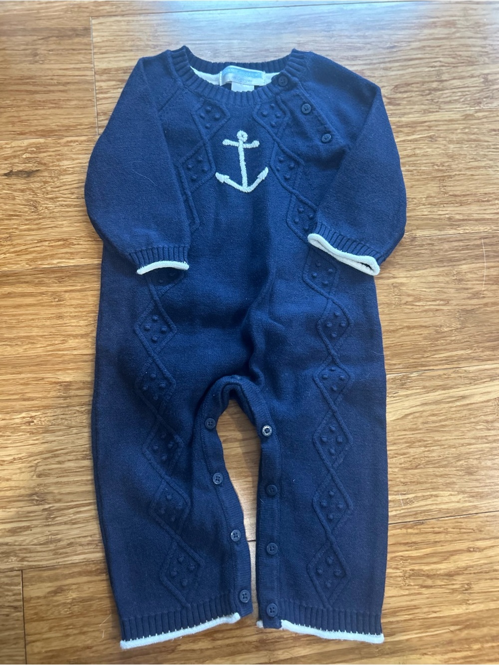 Janie and Jack Navy Knit One-Piece with White Anchor